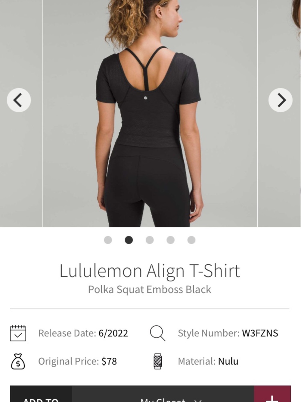 nWOT $78 lululemon polka squat 4  Align T-Shirt — Black